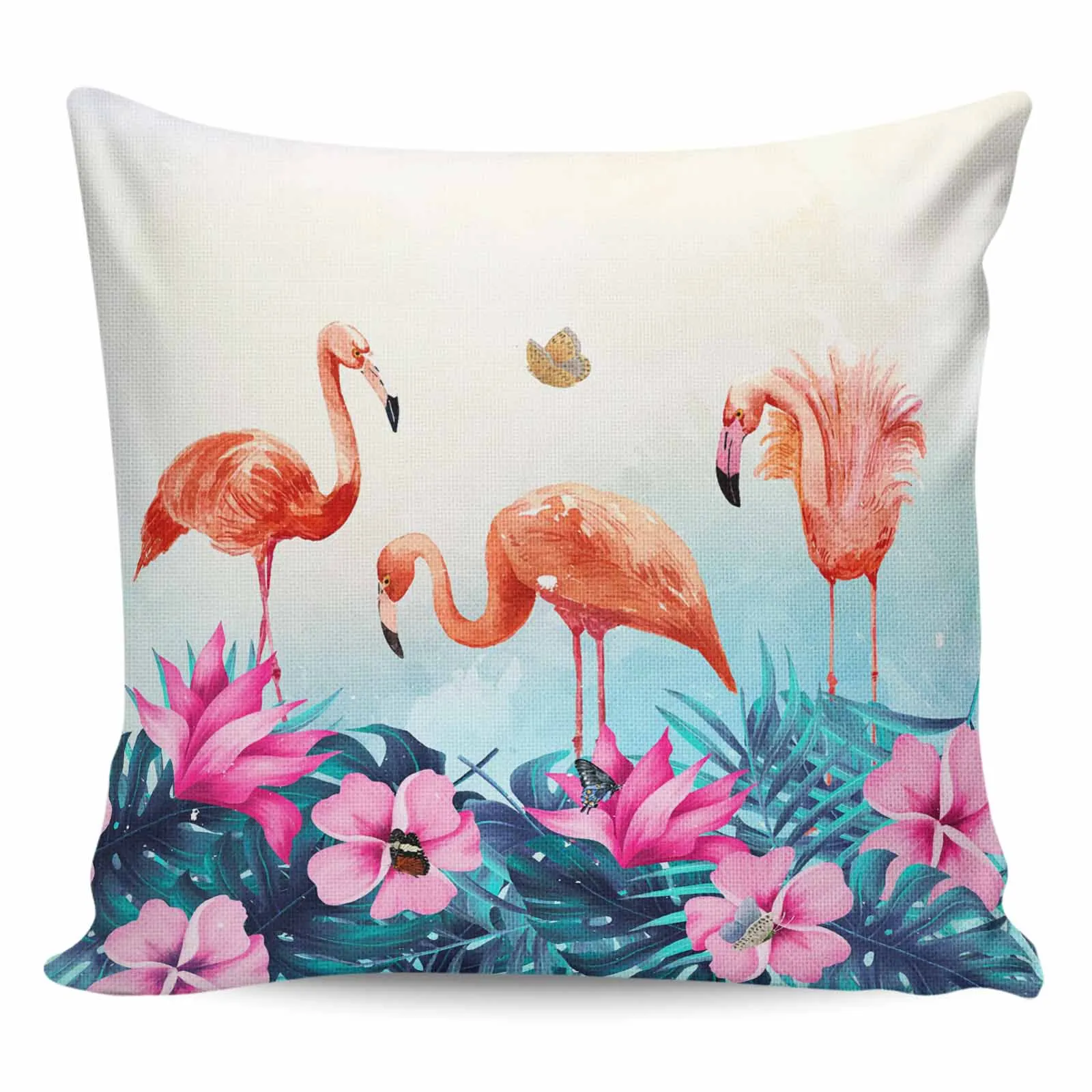 

2/4PCS Waterproof Pillow Cover Flamingo Flower Butterfly Square Throw Pillowcase Home Decoration Sofa Cushion Cover