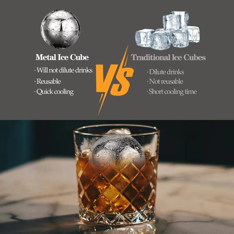 Stainless Steel Whiskey Ice Balls Set – 55mm 2 Reusable Freezer Balls with Tongs, Bar Party Accessories for Cocktails & Drinks - view 3