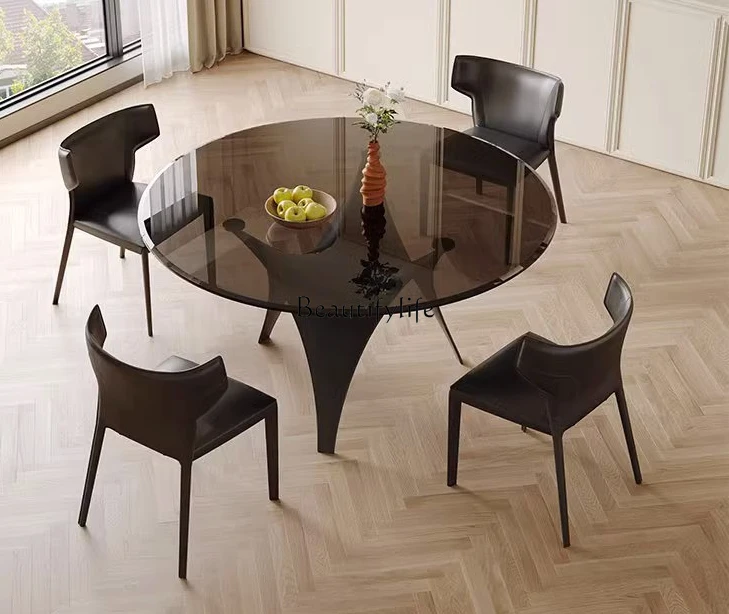 

Minimalist Tempered Glass round Dining Tables and Chairs Set