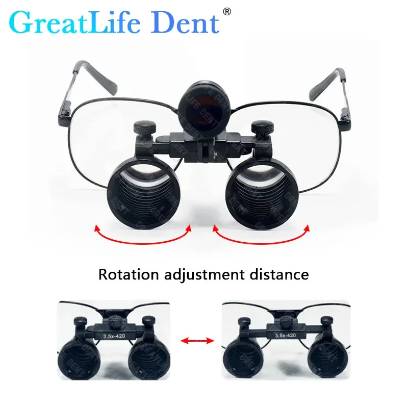 GreatLife-Dent 2.5X/3.5X Dentistes, Monture de lunettes en métal, Type de lunettes dentaires en aluminium, Éclairage de laboratoire, Loupe médicale