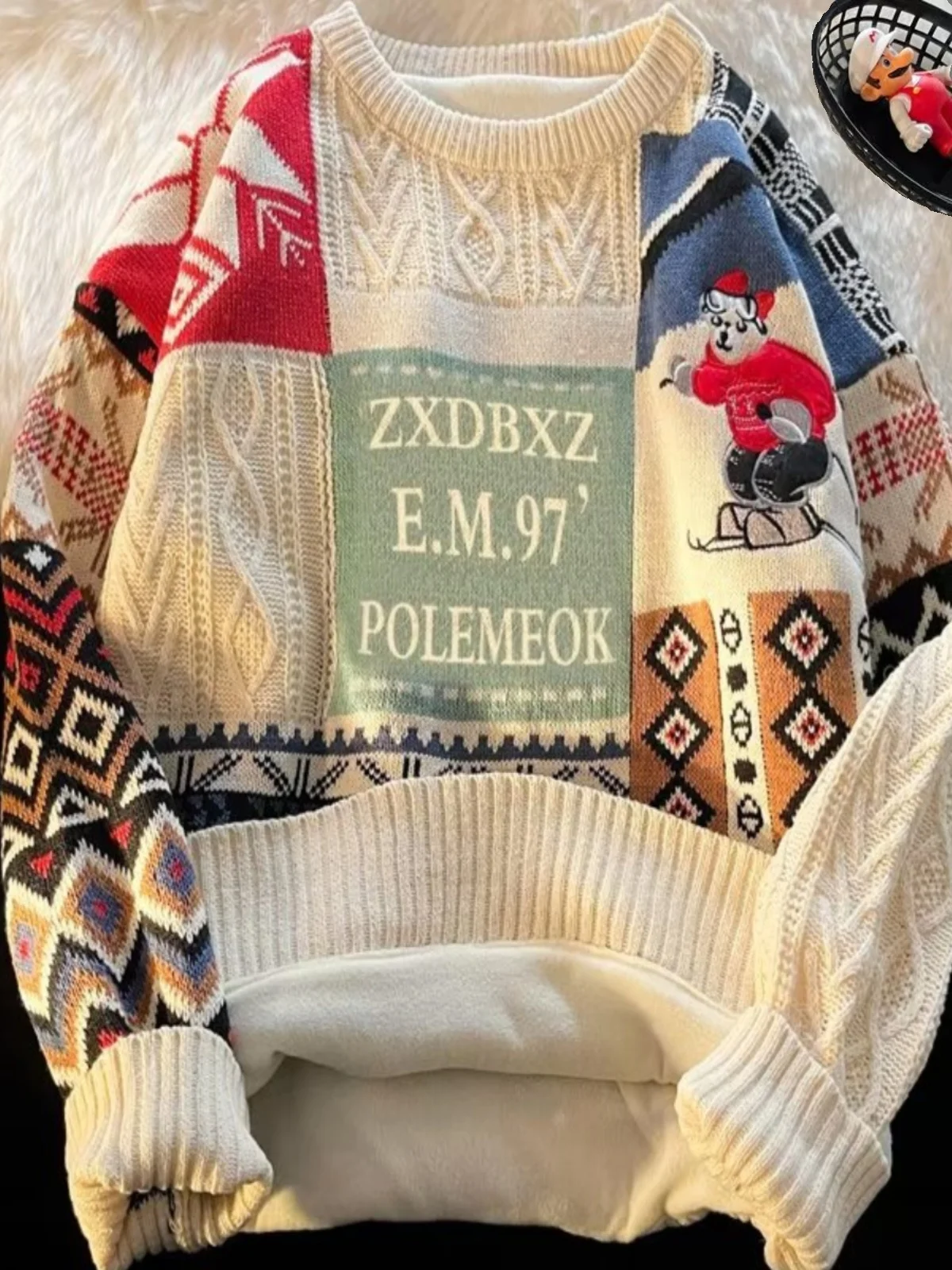 

Cisas Winter Thiened Fce Men's Knitted Sweater Autumn Winter New Year Red Color Couple Student Japanese American Retro