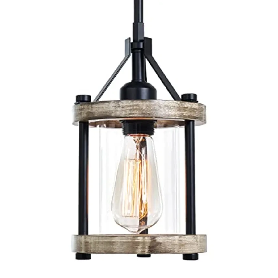 

Farmhouse Pendant Light Rustic White Wood and Metal Cage Hanging Light Fixtures with Glass 43 Inch Adjustable for Flat and Slop
