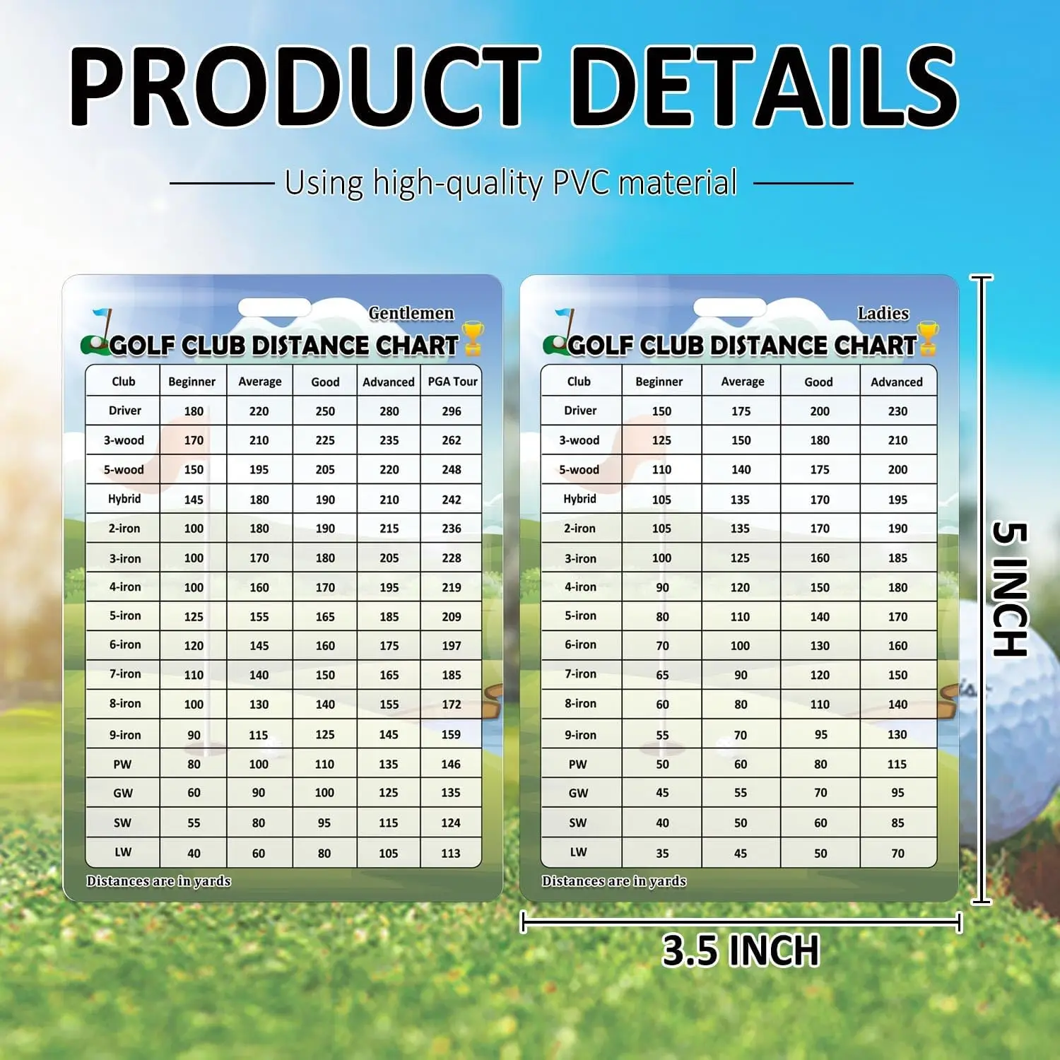 4 Pack Gentleman Ladies Golf Club Range Chart Card 3.5x5 Inch-Golf Club Distance Card Golf Gift Golf Bag Accessories