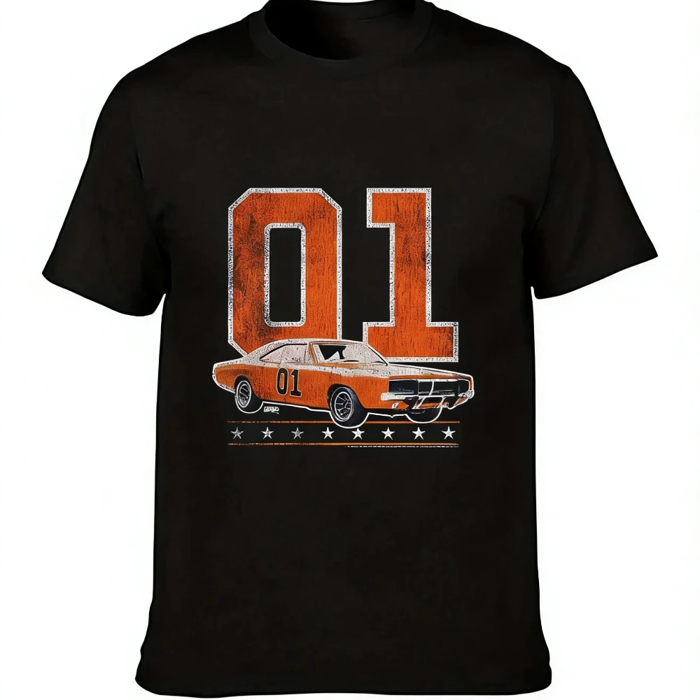 Camiseta Vintage para Hombre con Diseño de Auto Deportivo General Lee, con Placas de Matrícula 01 y 69, Gráfico Retro de Programa de TV, Color Negro