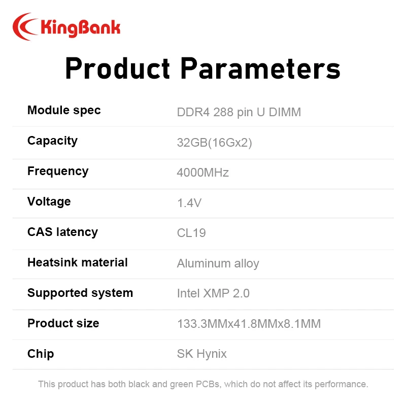 KingBank Memory DDR4 RAM PC 16GBX2 16GB 32GB 4000MHz RGB RAM White heatsink OC Performance for Desktop Hynix Chip CL19