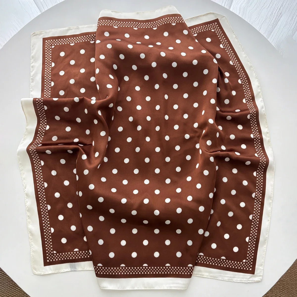 Women Elegant Soft Satin Square Scarf Luxury Polka Dot Print Silk Feeling Neck Hair Head Scarf Fashion Bandana Bag Accessory