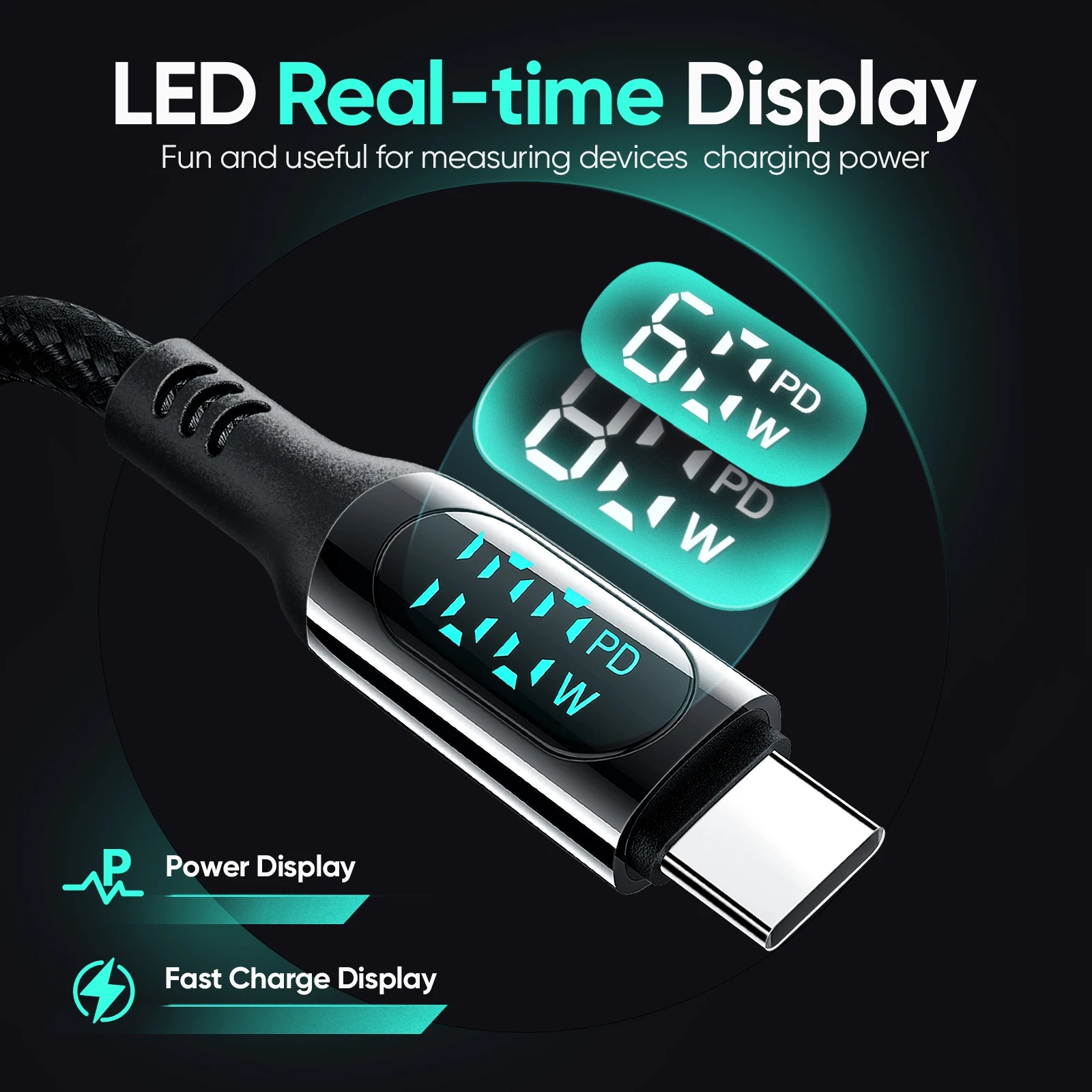 2Pcs 100W Fast Charger PD LED Screen Dual Type C To Type C Quick Charging Cable High-speed Data Transfer For VR Samsung Mi