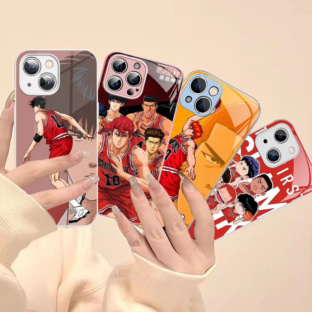 Anime Slam Dunk Phone Case Tempered Glass For iphone 14 13 12 11 Pro Mini XS MAX 14Plus X XS XR Fundas