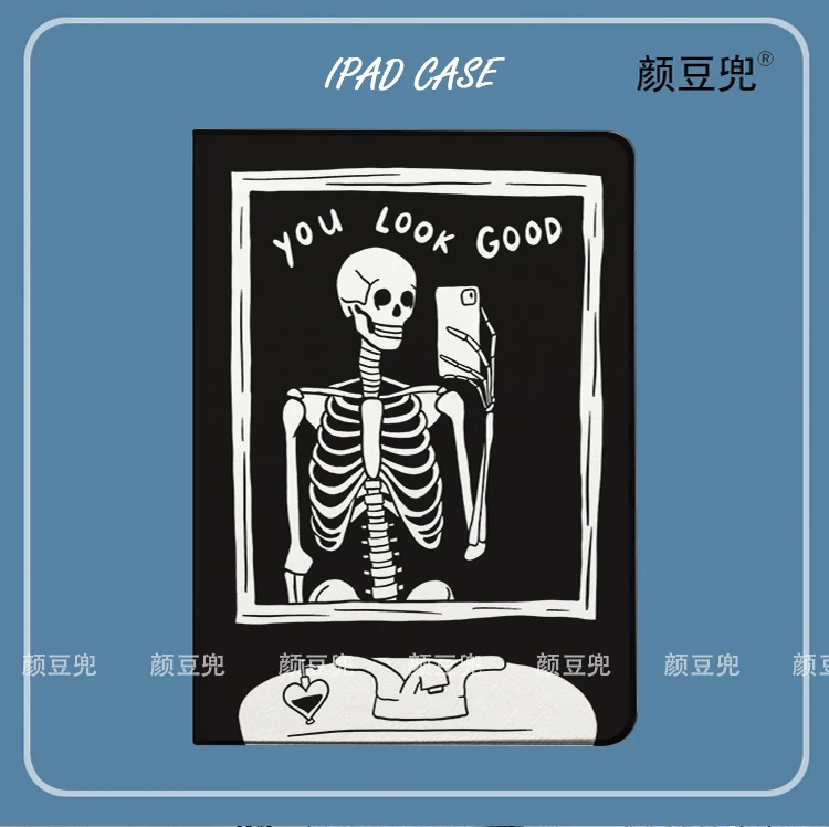 

Funny Skull iPad Case with pencil holder iPad Case for iPad Pro 12.9 11 iPad Air 7 8 9 Generation Soft Back Cover For iPad 10.2