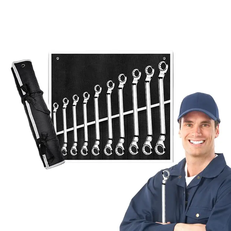 

Ratcheting Wrench Set 10 Pieces Box Double Box End Wrench Tool Rustproof Chrome Vanadium Steel Mechanic Tools Professional