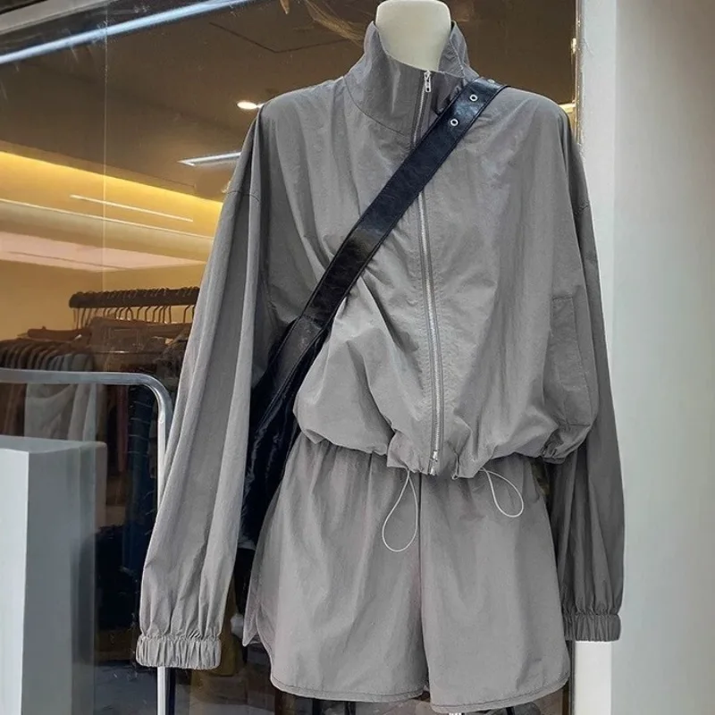 Spring Summer Windproof Down Jacket Set Women Light  Breathable Jacket Short Top Comfortable Elastic Waist Shorts Two-piece Set