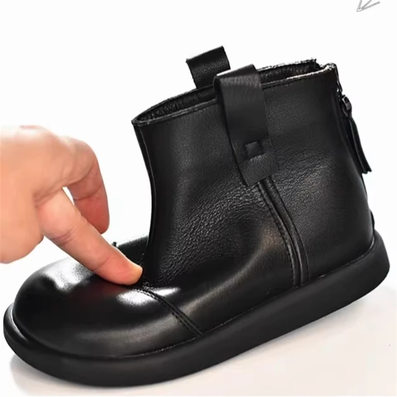 Zapatos para niños, botines de cuero genuino Chelsea informales para otoño e invierno, botas de montar de piel de vaca a la moda para bebés y niñas