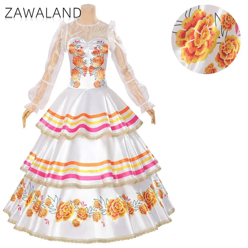 

Flower Printed Cosplay Costume Day of the Dead Multi-tiered Tiered Dresses Party Long Sleeves Dress For Woman Carnival Outfits