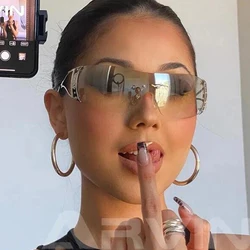 2000S Retro One Piece Sunglasses Women Men Luxury Oversized Wrap Around Sun Glasses UV400 Ladies 2024 New Fashion Eyewear Shades