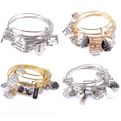 5pcs Bracelet Set Silver Color & Gold Color Bracelets for Women Girls Jewllery Love Hope Faith Letter Charm Bracelets C034