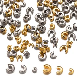50Pcs 3/4/5mm Gold Color Stainless Steel Crimp Bead Knot Covers Loose Stopper Bead DIY Bracelet Necklace Jewelry Making Supplies