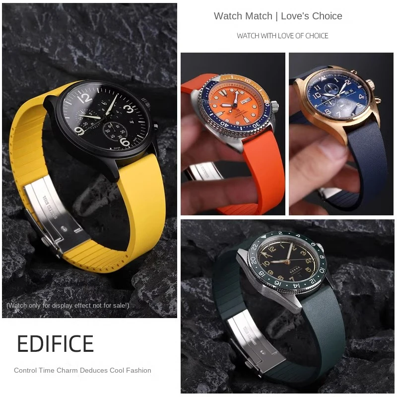 Pasek 18mm 19mm 20mm 21mm 22mm FKM do zegarka Cartier Rolex Breitling Longines Omega Swatch z mechanizmem szybkiego uwalniania Niebieski zielony biały