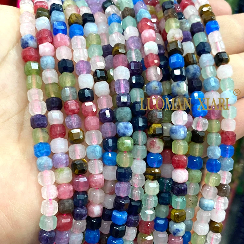 5x5MM 7x7MM Faceted Square Natural Stone Colorful Chalcedony Loose Spacer Beads for Jewelry Making Diy Bracelets Accessories