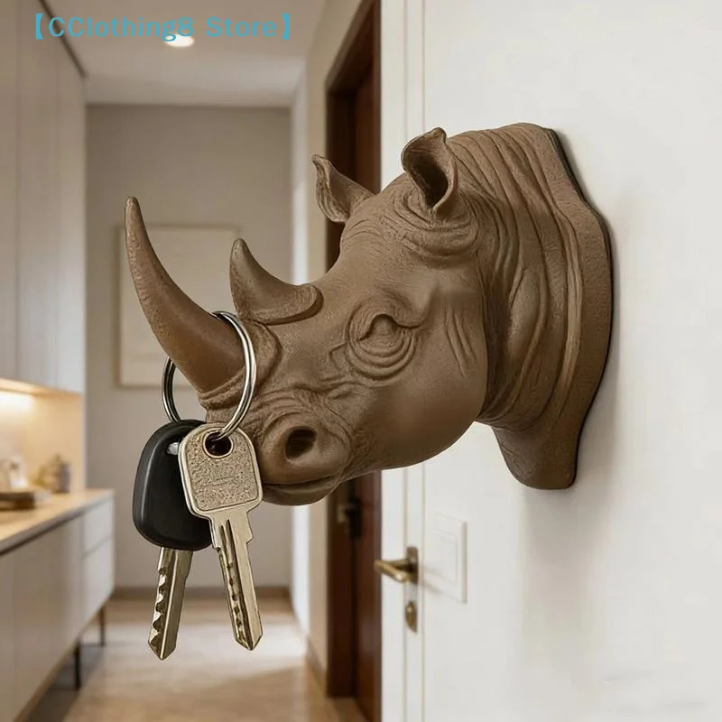 Modern Creative Rhinoceros Head Wall Hook For Entrance Hall Living Room Key Hanger Animal Head Decorative Hooks Organizer