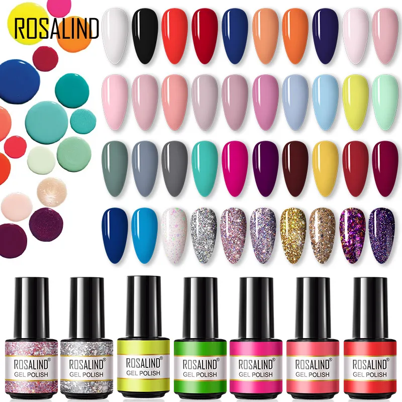 

ROSALIND Nail Gel Hybrid Varnish Night Glow Nail Polish Semi Permanent Soak Off UV Gel Nail Polish Nail Art Top Base Matt Coat