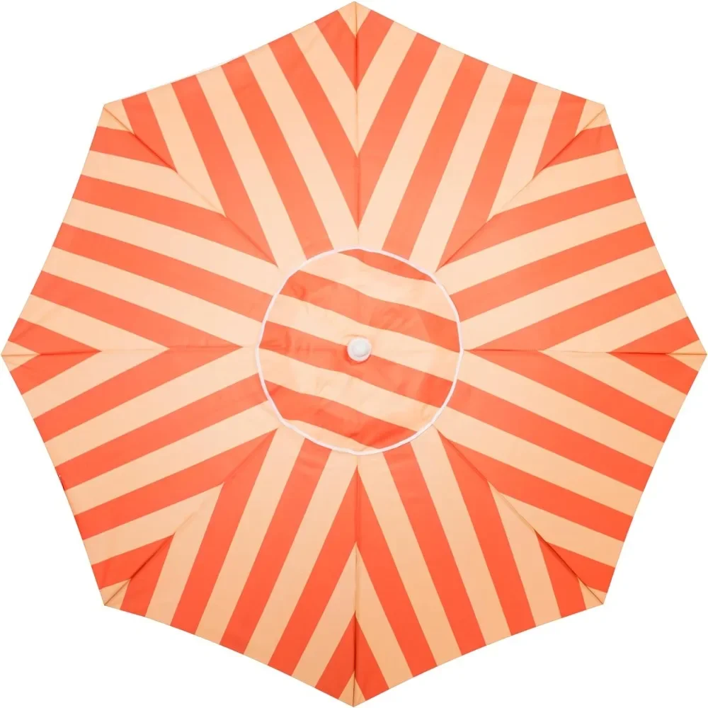 6.5' Beach Umbrella with Sand Anchor & 7' Telescopic Aluminum Pole - UPF 50+ Protection