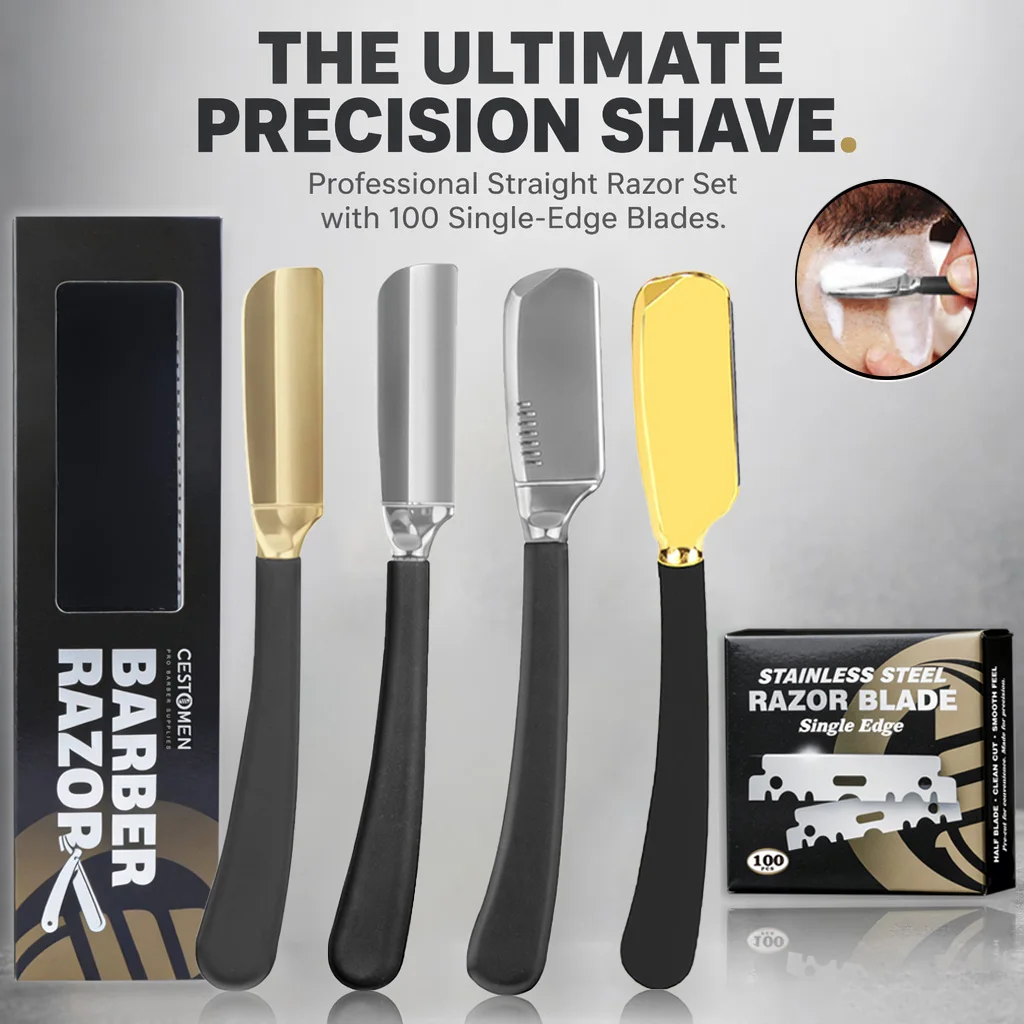 Professional Men Beard Straight Razor Holder Barber Hairdressing Shave Knife Manual Hair Removal Shaving Tool With 100PCS Blades