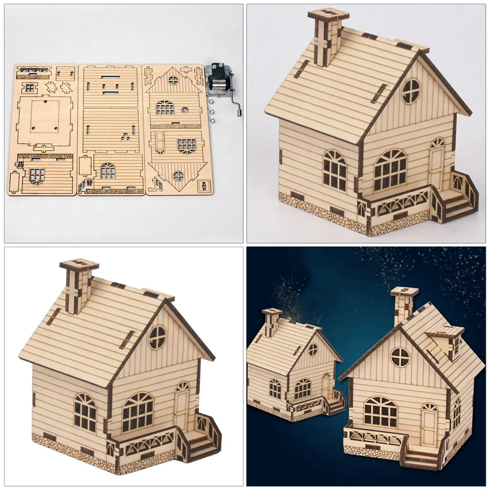 

1Set Music Box Ornament Festive Christmas House Wooden DIY Material Kit Develops Creativity and Ideal Gift for Family