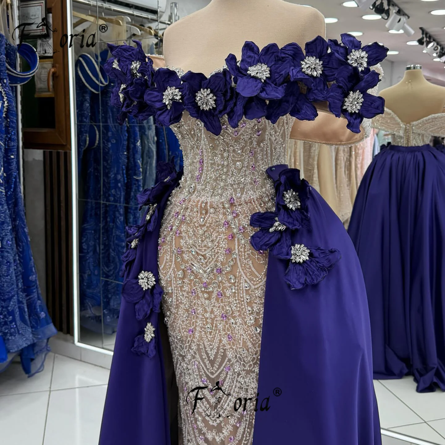 فستان أنيق للحفلات حورية البحر باللون الأرجواني مع خرز زهور كريستالي فساتين سهرة للحفلات الراقصة فساتين زفاف الضيوف 2026 vestidos de gala