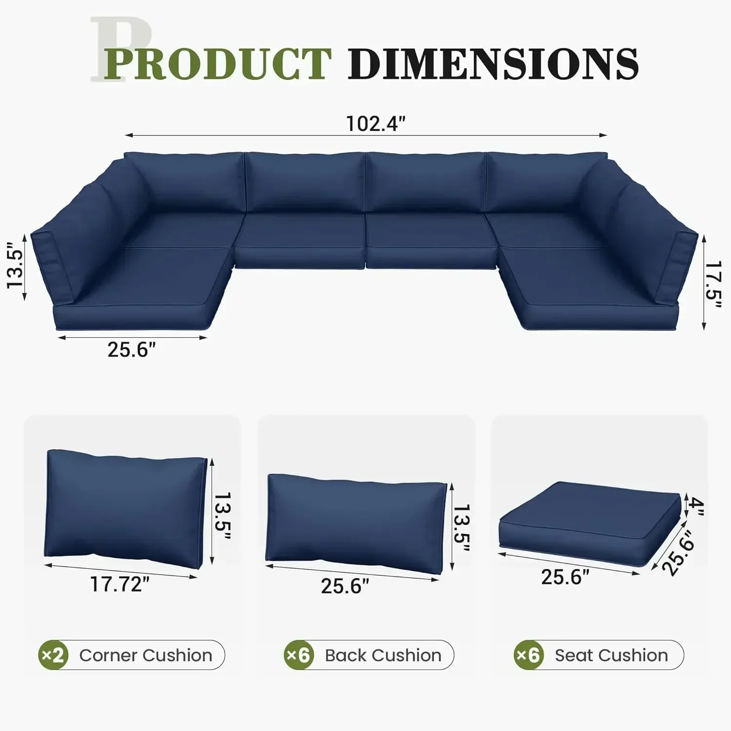 Hot-sellingatio Furniture Cushions, Water-Repellent Outdoor Replacement Cushions for 6-Seat Rattan Wicker ConversationSectional