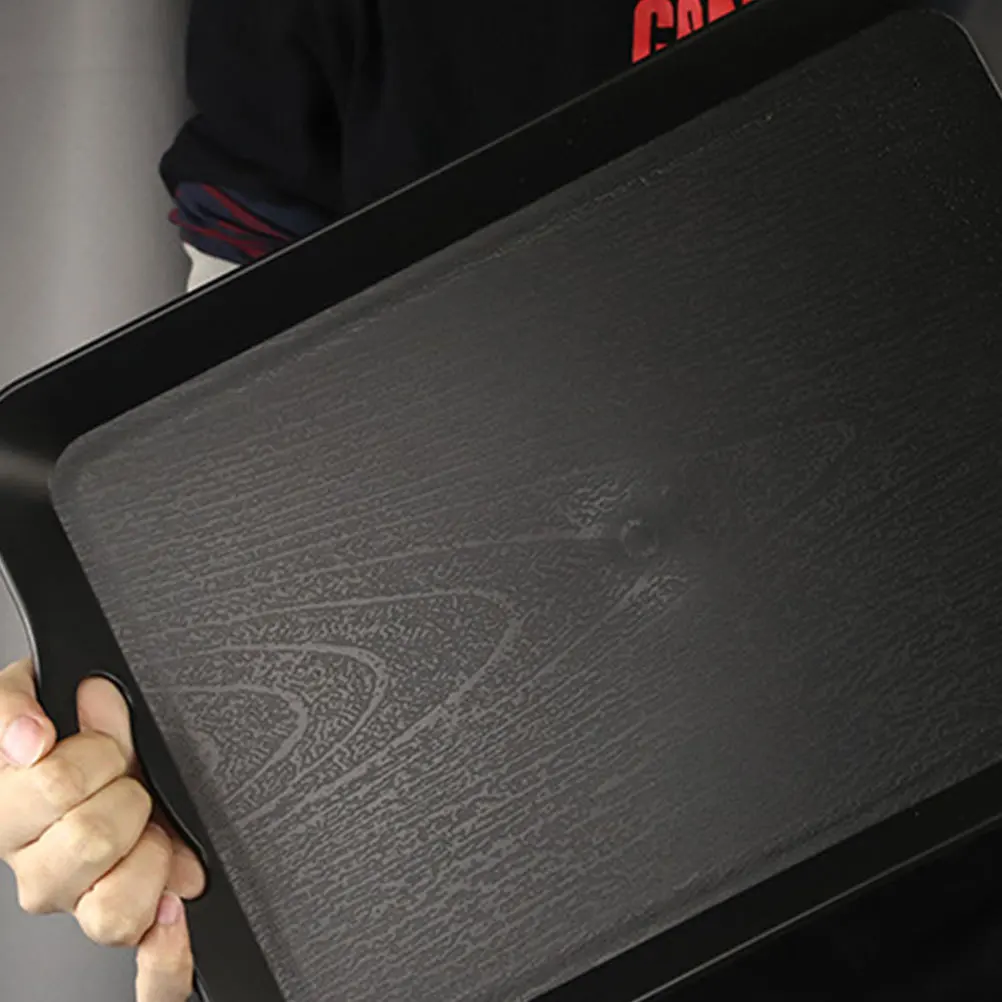 

Solid Wood Black Retro Double Handles Fruit Plate Dinner Tray Breakfast Snack Severing Tray Household Tableware Non-Slip