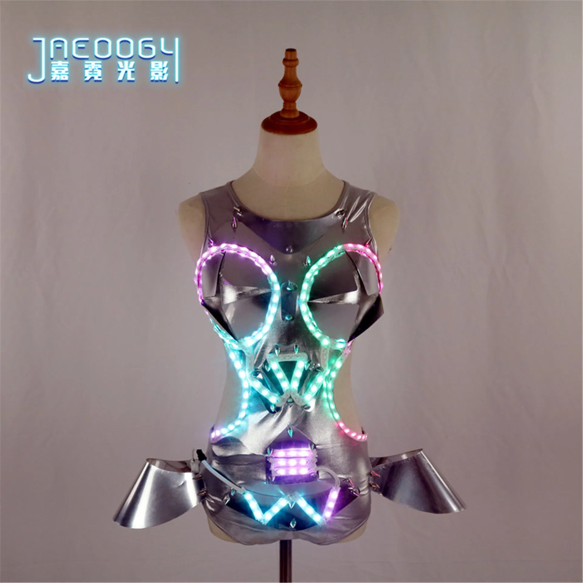 

Светодиодный костюм-боди для женщин, металлический, футуристический, в стиле панк, для рейва, для выступлений в ночных клубах, новинка 206, на Хэллоуин