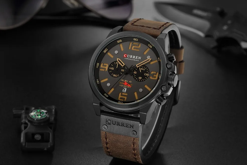 CURREN 8314 Herren Business-Armbanduhr mit Lederarmband, Wasserdicht mit Kalender, Lässige 6-Zeiger Quarzuhr – Detail 16