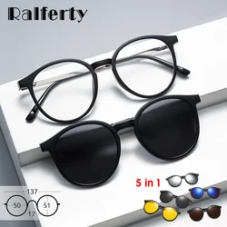 Ralferty Outdoor 5 In 1 Clip On Glasses Frame Round Magnet Sunglasses Men Women's Eyeglasses Night Vision Glasses Male Oculos