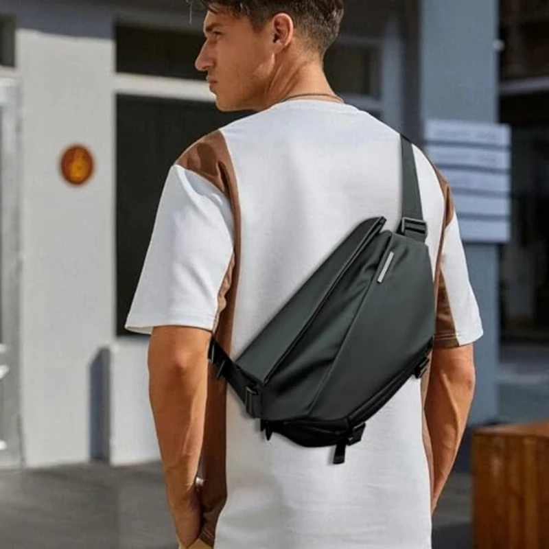 Sling Bag for Men Designer Black Motorcycle Bag Fashionable Casual Storage Phone Accessories Waterproof Shoulder for Travel Work