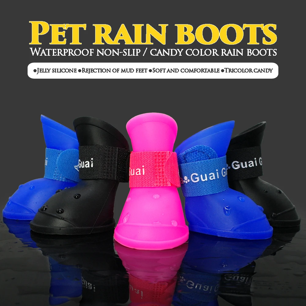 4Pcs/set Dog Rain Shoes Waterproof Dogs Booties Rubber Anti Slip Pet Puppy Cat Rain Shoes For Small Dogs Chihuahua Yorkshires