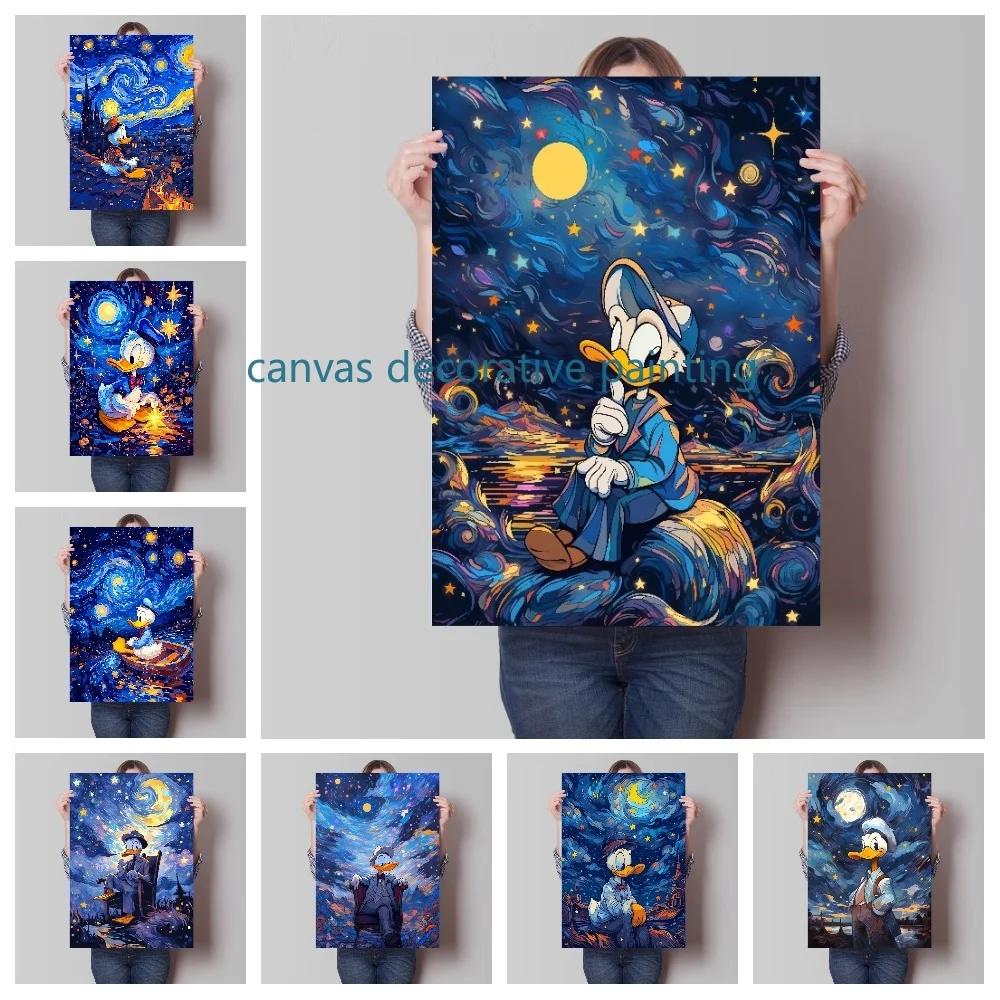 

Canvas Painting Disney Luxury Art Mickey Mouse and Donald Duck Van Gogh Aesthetic Room Decor Painting Pictures HD Poster Wall