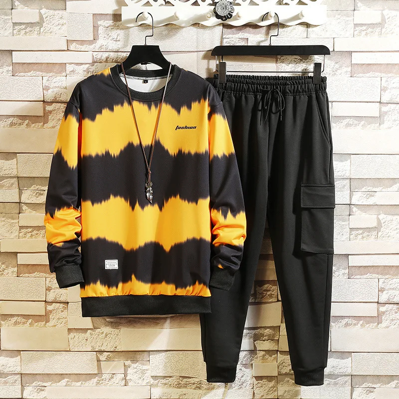 Foreign Trade 2023 Autumn Korean Edition Men's Large Relaxed Sweater Extended Pants Set