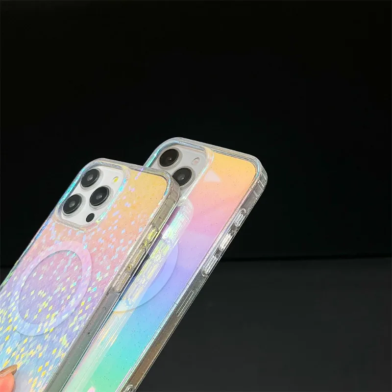 الليزر شبكة نمط أورورا بريق المغناطيسي قضية الهاتف آيفون 16 15 14 13 12 برو ماكس زائد 11 الملونة واضح للصدمات قذيفة