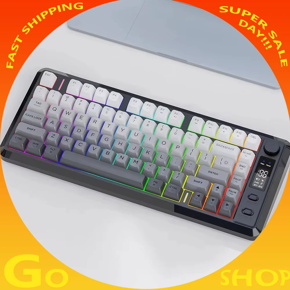 

Freewolf M75 Machinery Keyboard Wireless Bluetooth Set Dual Mode With Smart Screen PBT Keycap Ergonomic Free Wolf Gamer Keyboard