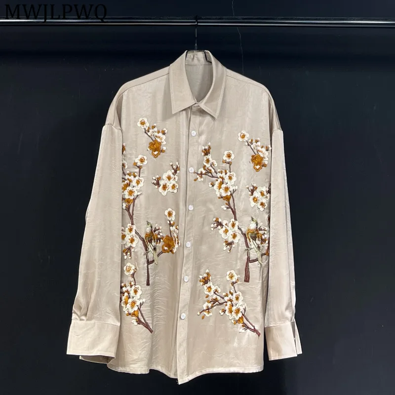 

MWJLPWQ Emroidery Spliced Design Shirt For Men Elegant Long Sleeve Texture Streetwear 2025 New Loose Casual Tops Autumn 11668