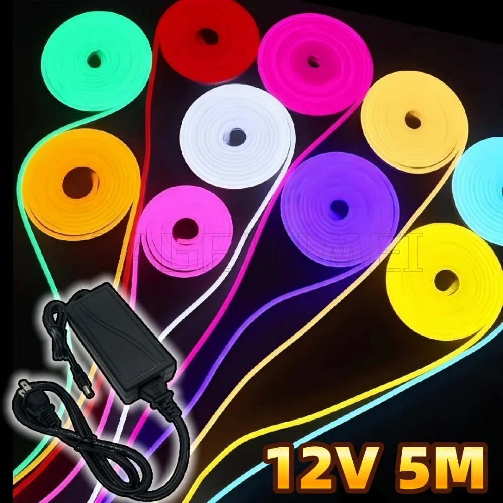 12v-ネオン-led-ストリップ電源付き-2835-120leds-m-防水オレンジ白赤緑青ピンク黄色柔軟なテープ家の装飾用-5-メートル