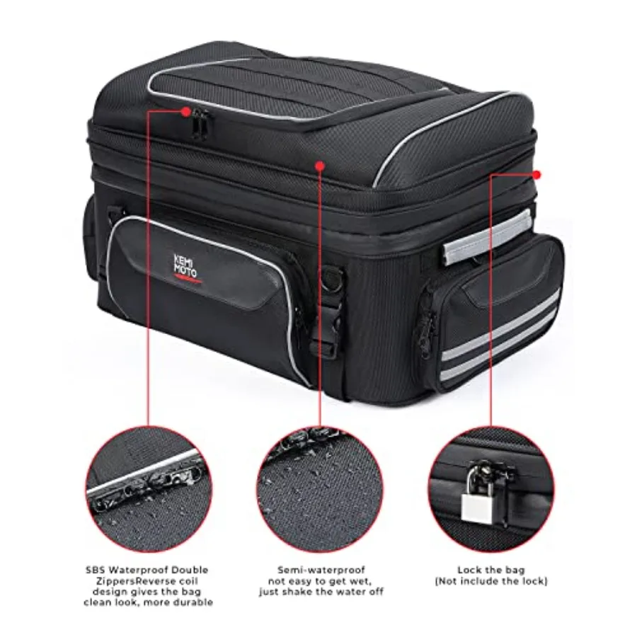 Motorcycle Travel Luggage Rack Tail Duffle Bag Collapsible Trunk Bag with Bar Straps Compatible with Road King Street Glide Roa