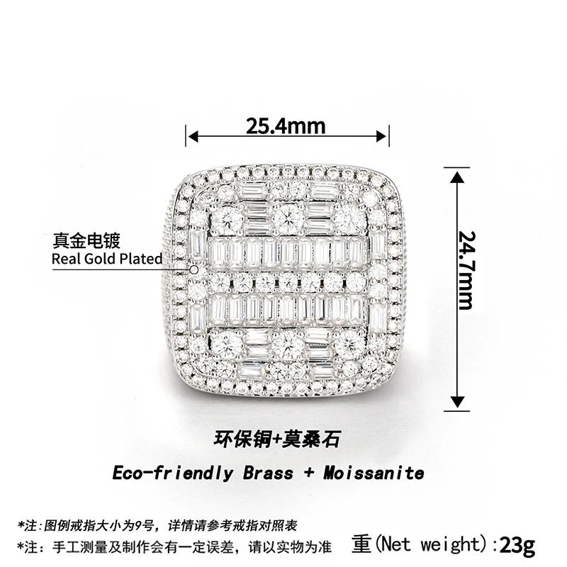 Hip Hop 5A+ Cubic Zirconia Paved Bling Iced Out Geometric Square CZ Rings for Men Rapper Jewelry Gold Silver Color