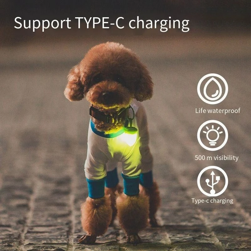 

USB Rechargeable LED Pet Pendant Glowing Dog Light Night Safety Luminous Collar Accessory Anti-Lost Walking Waterproof Visible
