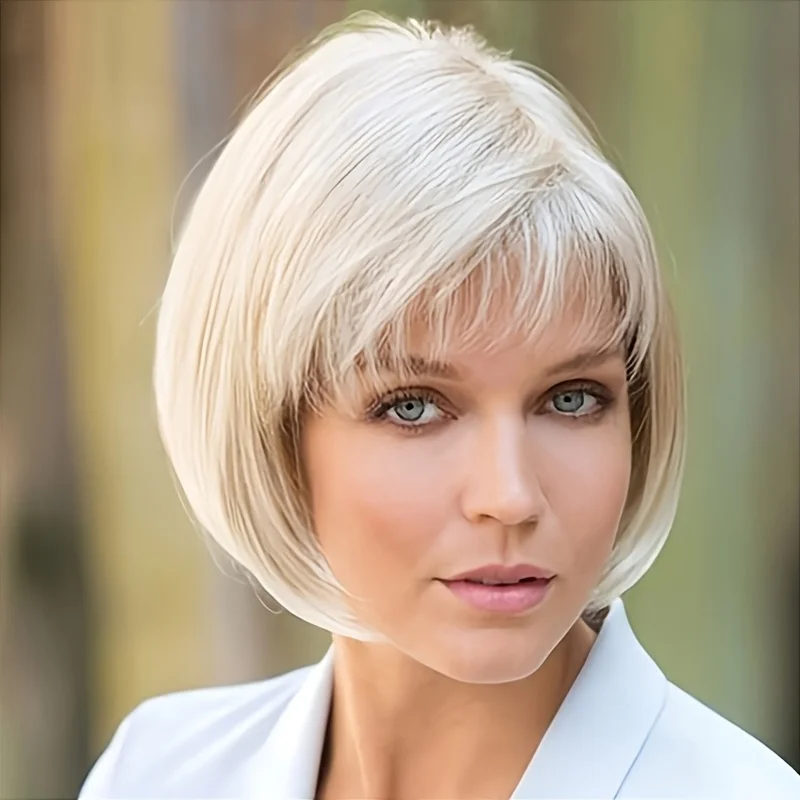 Women's white chemical fiber synthetic wig full head cover, suitable for daily wear, parties and role-playing