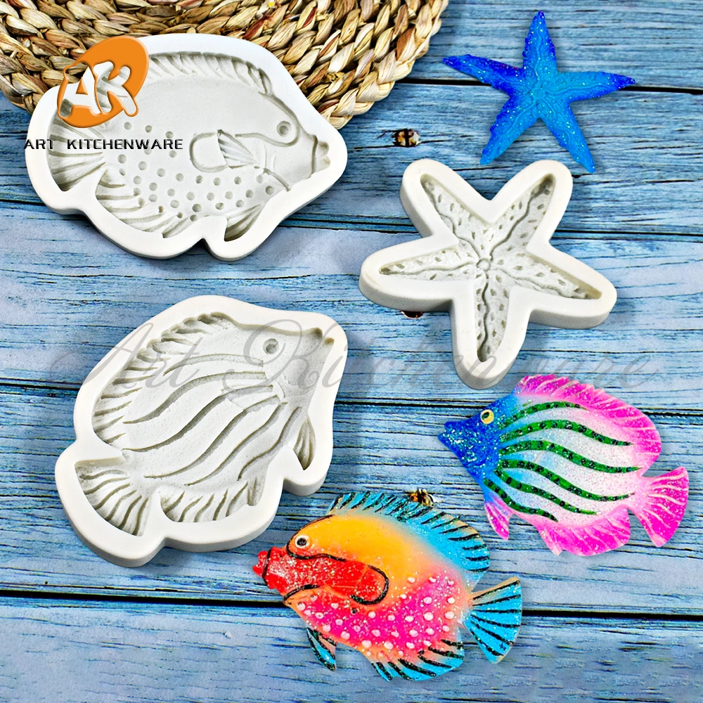 DIY Tropical Fish Silicone Mold Ocean Series Cake Baking Decoration Chocolate Mold Pudding Starfish Silicone Mold