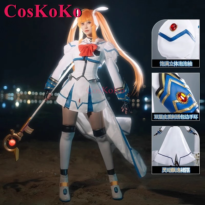 CosKoKo Takamachi Nanoha Cosplay Anime Magical Girl Lyrical Nanoha Costume Sweet Combat Suits Halloween Party Role Play Clothing