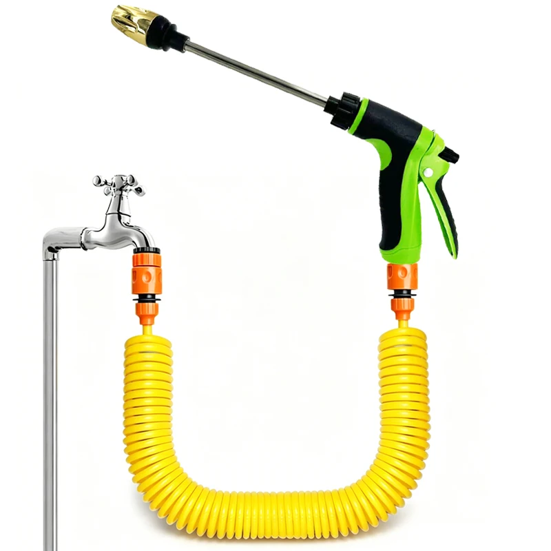 Portable Spring Garden Hose With High-Pressure Spray Gun, Suitable For Car Washing And Garden Watering. Spring Hose 7.5M-30M