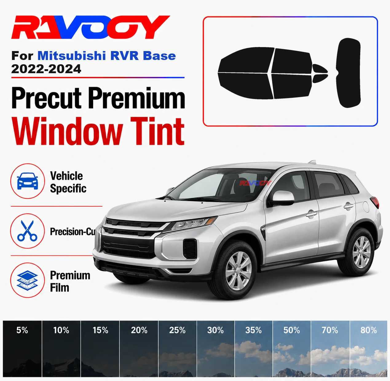 

Premium Precut Window Tint Kit Front Rear Windows Rear Windshield For Mitsubishi RVR Base 2022-2024 Car Solar Nano Ceramic Film