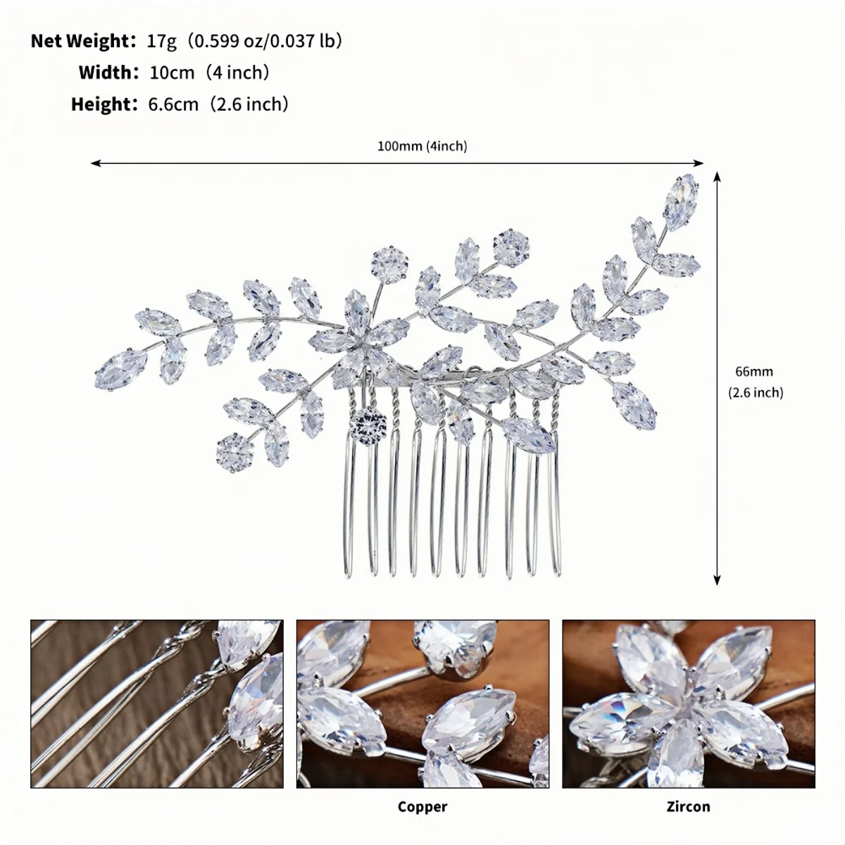 New Sparkling Zirconia Crystal Hair Comb For Women Alloy Flower Hairpin Headpiece Hair Accessories  Classic Hair Clips As Gifts